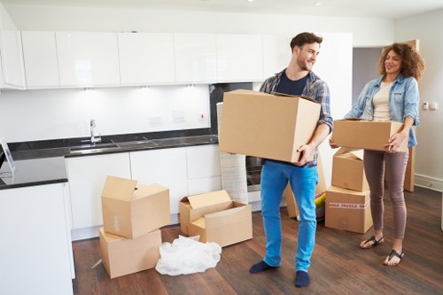 Packed boxes and furniture ready for house removals in Hackney